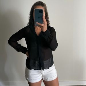 Black Sheer Button Up Blouse